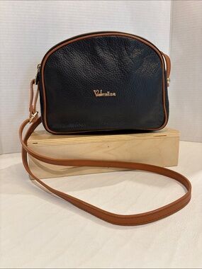 Valentina Chocolate Brown Crossbody Bag with Tan Trim